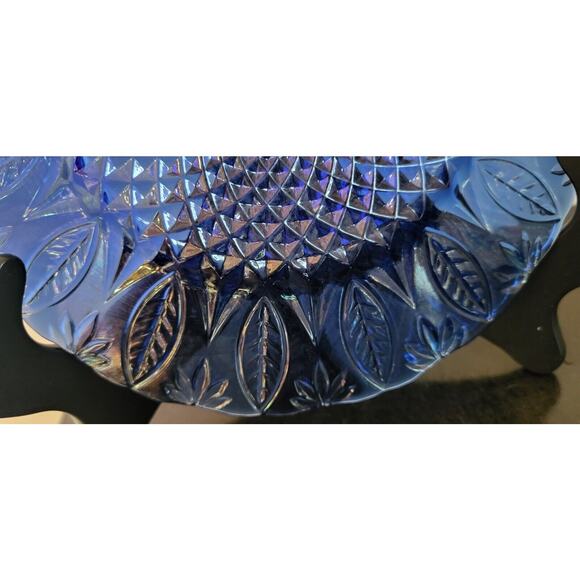 Avon Royal Sapphire Cobalt Blue SALAD Glass Plates Leaf Arcoroc France Set of 4 - Picture 14 of 15
